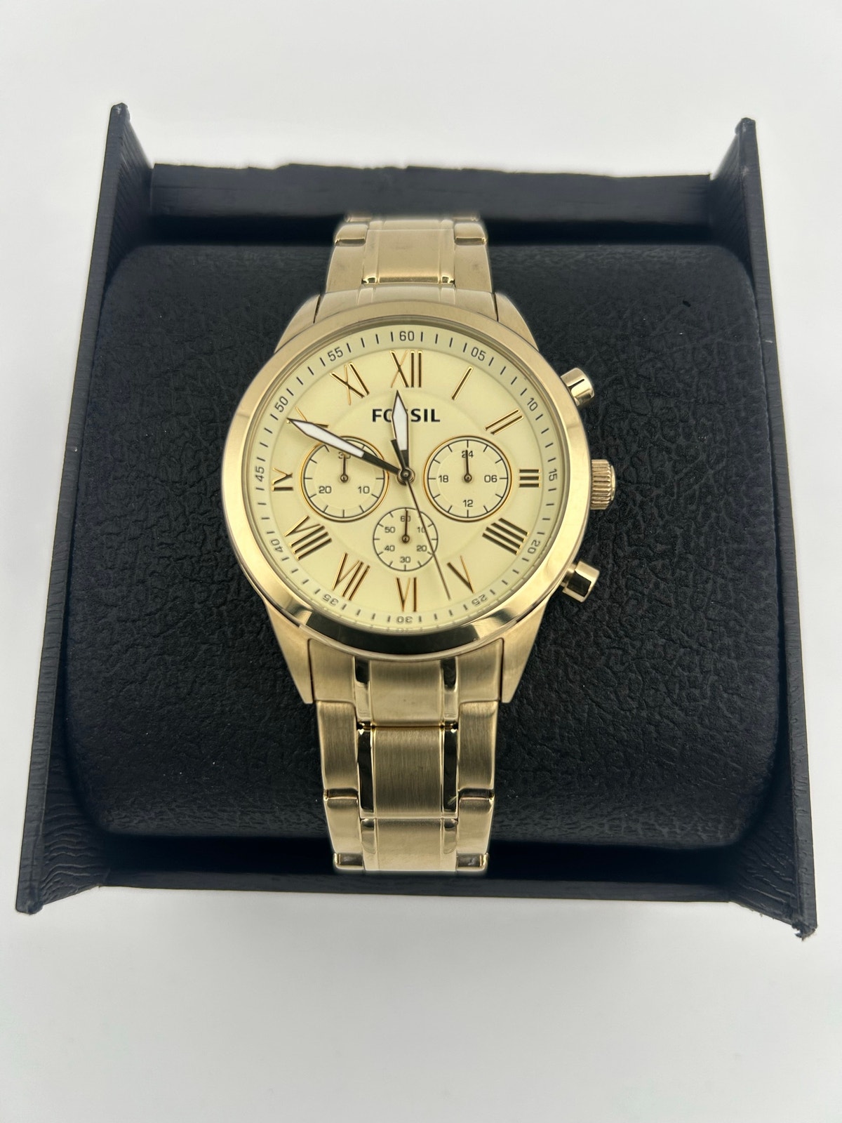 Fossil Flynn Gold Chronograph Mens Watch 42mm Champagne Dial Bq1739 New Battery